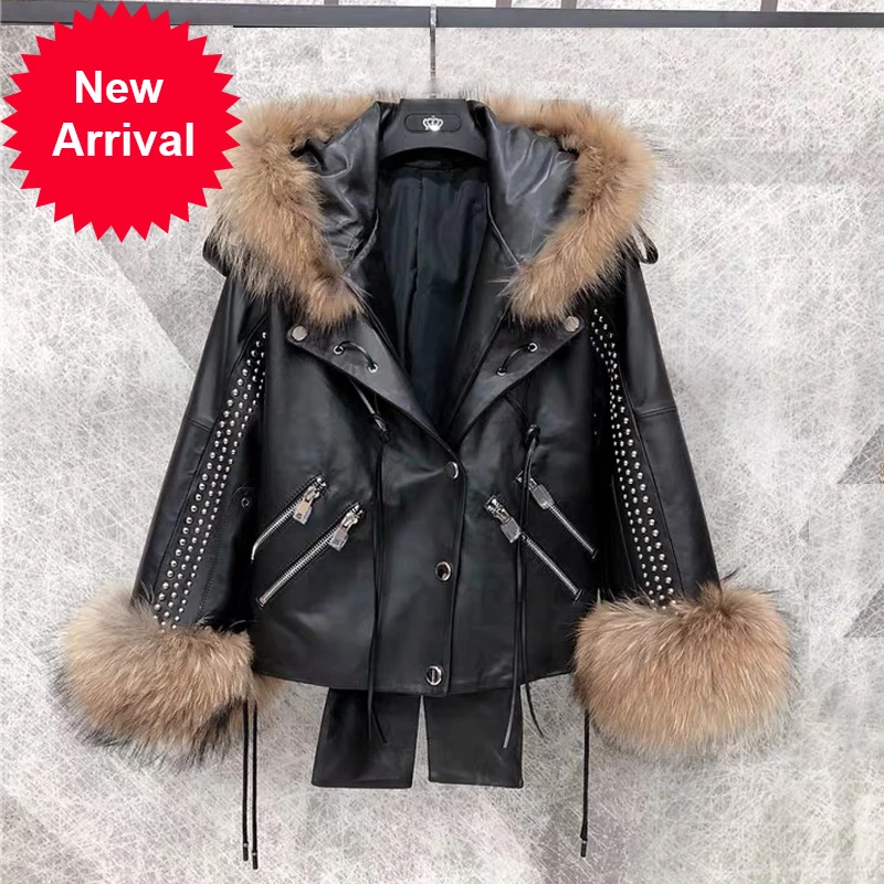 

Женская куртка из натуральной кожи, зимняя брендовая Новая женская куртка из овечьей кожи с воротником из натурального Лисьего меха, H200203
