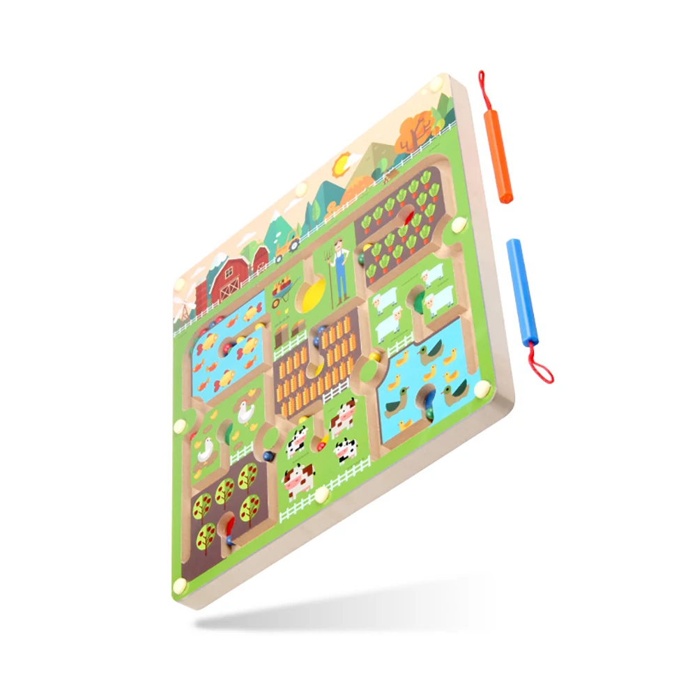

New Style Topic Magnet Beads Maze Children'S Educational Handcraft Puzzle Toys Wooden Magnetic Maze Puzzle Interactive Toys