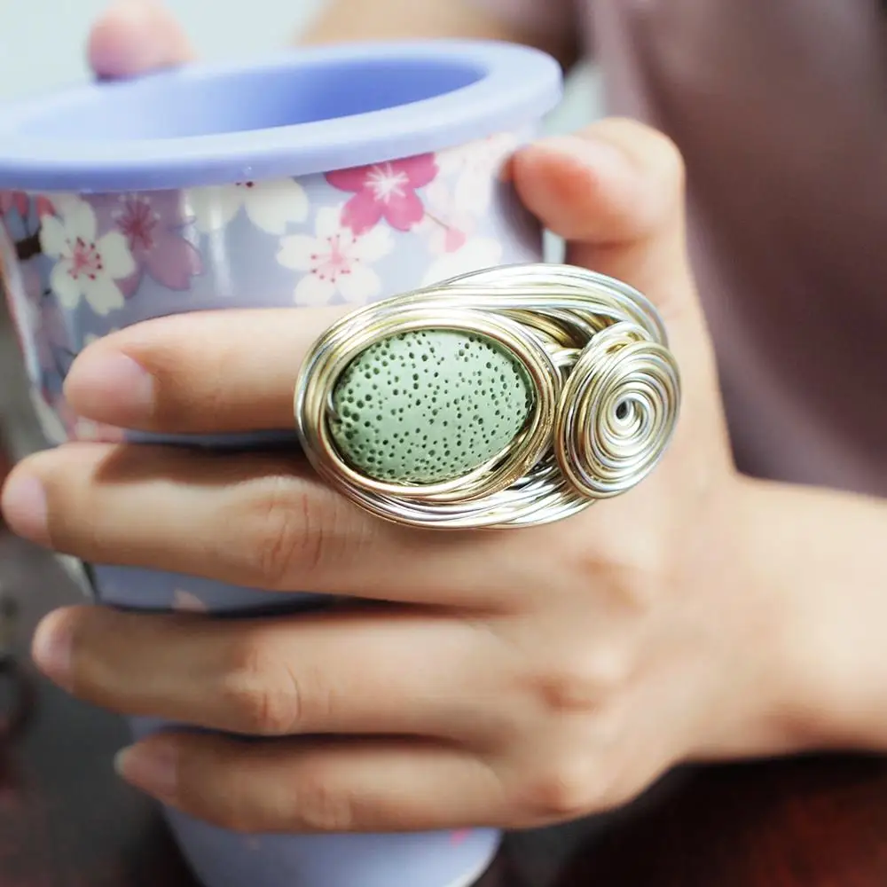 Женское кольцо ручной работы в богемном стиле MANILAI золотистое с спиральными