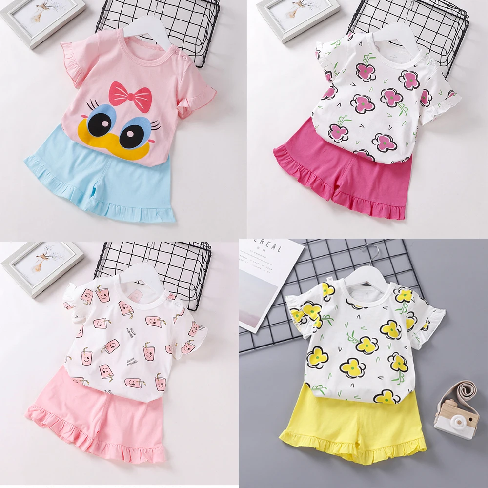 Новая летняя детская одежда костюм с цветочным рисунком для девочек корейский