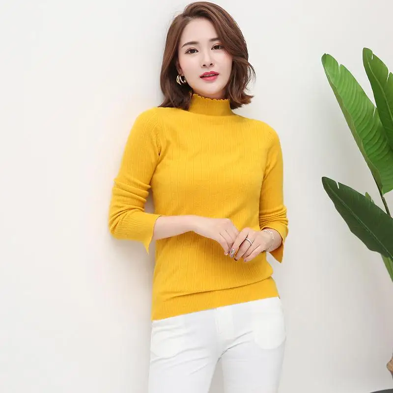 

Women High Collar Sweater Winter Knitting Pullover Sweaters Solid Color Plus Size Sweater Bottoming Shirt