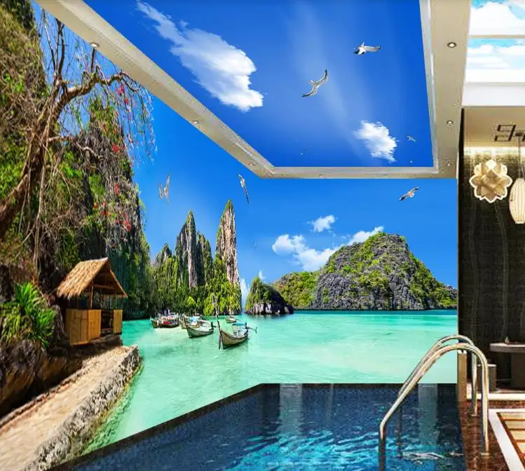 Красивый морской пейзаж далённая Гора тема Космос весь дом обои 3D фото роспись