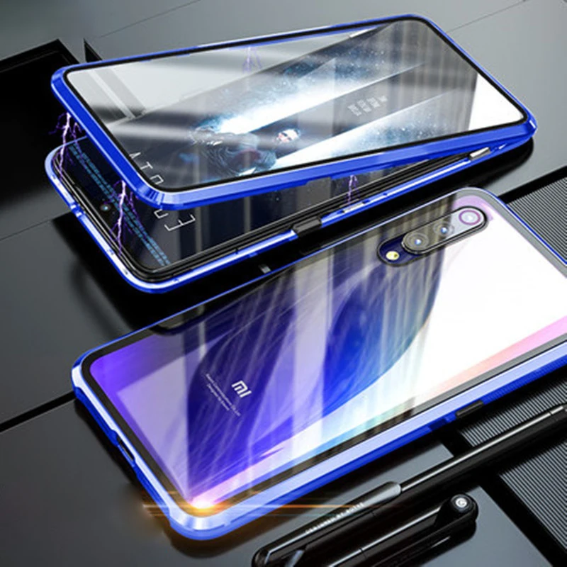 Double Sided Metal Glass Case For Redmi Note7 7pro Tempered glass 360° Adsorption Magnetic Flip Cases for Xiomi Note 7 pro cover |