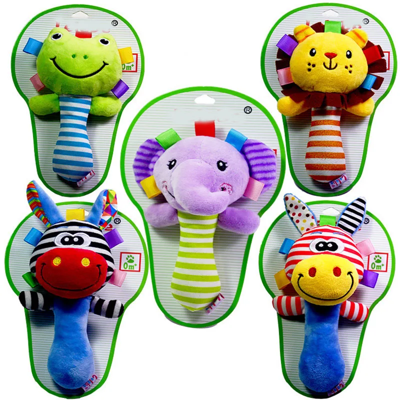 

Infant Bell BB Plush Hand Rattle Toy Built-In Bell Rattle Toys Stick Giraffe Elephant Lion Frog