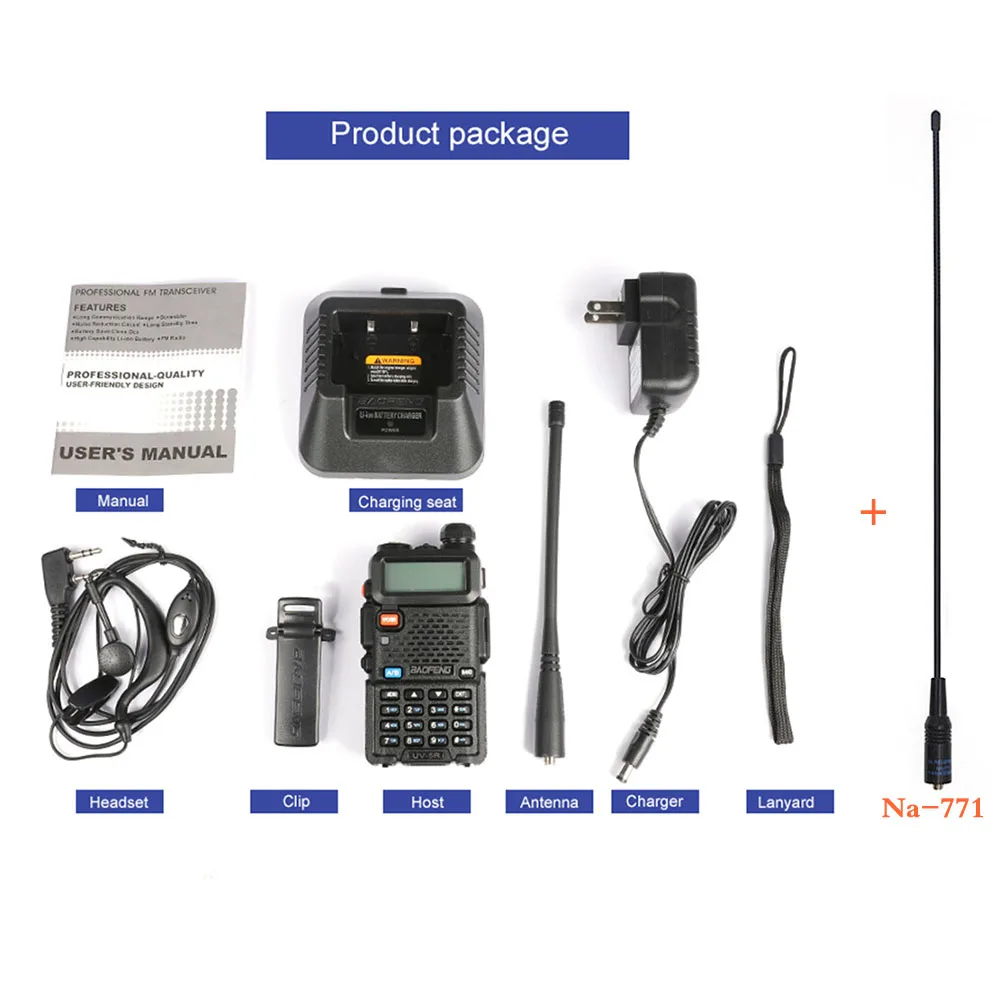 Baofeng UV-5R UV5R двухдиапазонный 128 канал 5 Вт Высокая мощная двухсторонняя рация CB Ham большой диапазон с Na-771 антенной