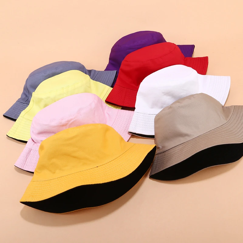 

New Double Side Pure Color Unisex Cotton Fisherman Hat Women Summer Outdoor Sun Visor Hat Panama Hat Men Bucket Hat Beach Cap