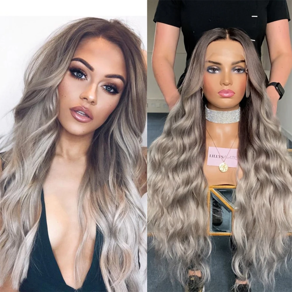 

200%/180% Densty 13x4/13x6 Lace Frontal Wig Remy Hair Ash Blonde Mixed Long Wavy Wig HD Transparent Lace Frontal Wig for Women