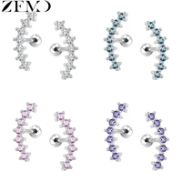 zemo stainless steel curved shape stud earrings for women 4 color cz earrings ear cartilage piercings screw ball jewelry brincos