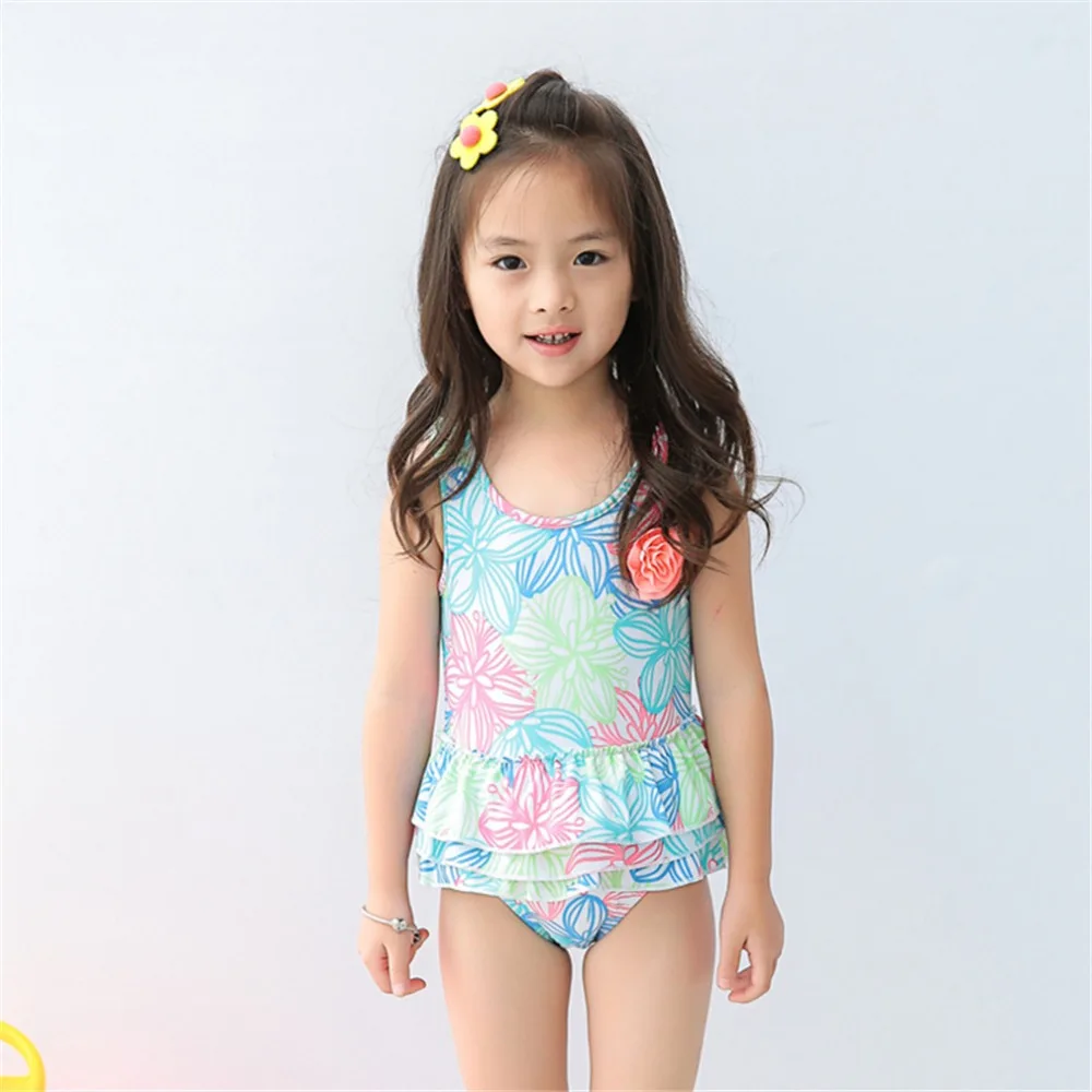 

Girls Swimwear with Flowers Print 1-8 Y Kids One Piece Swimsuit Baby Sandy Beachwear Swimming Wear for Children