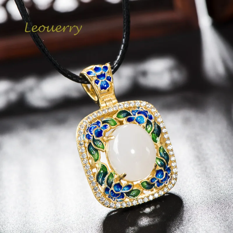 Leouerry Янтарное ожерелье из стерлингового серебра 925 пробы кулон с голубым