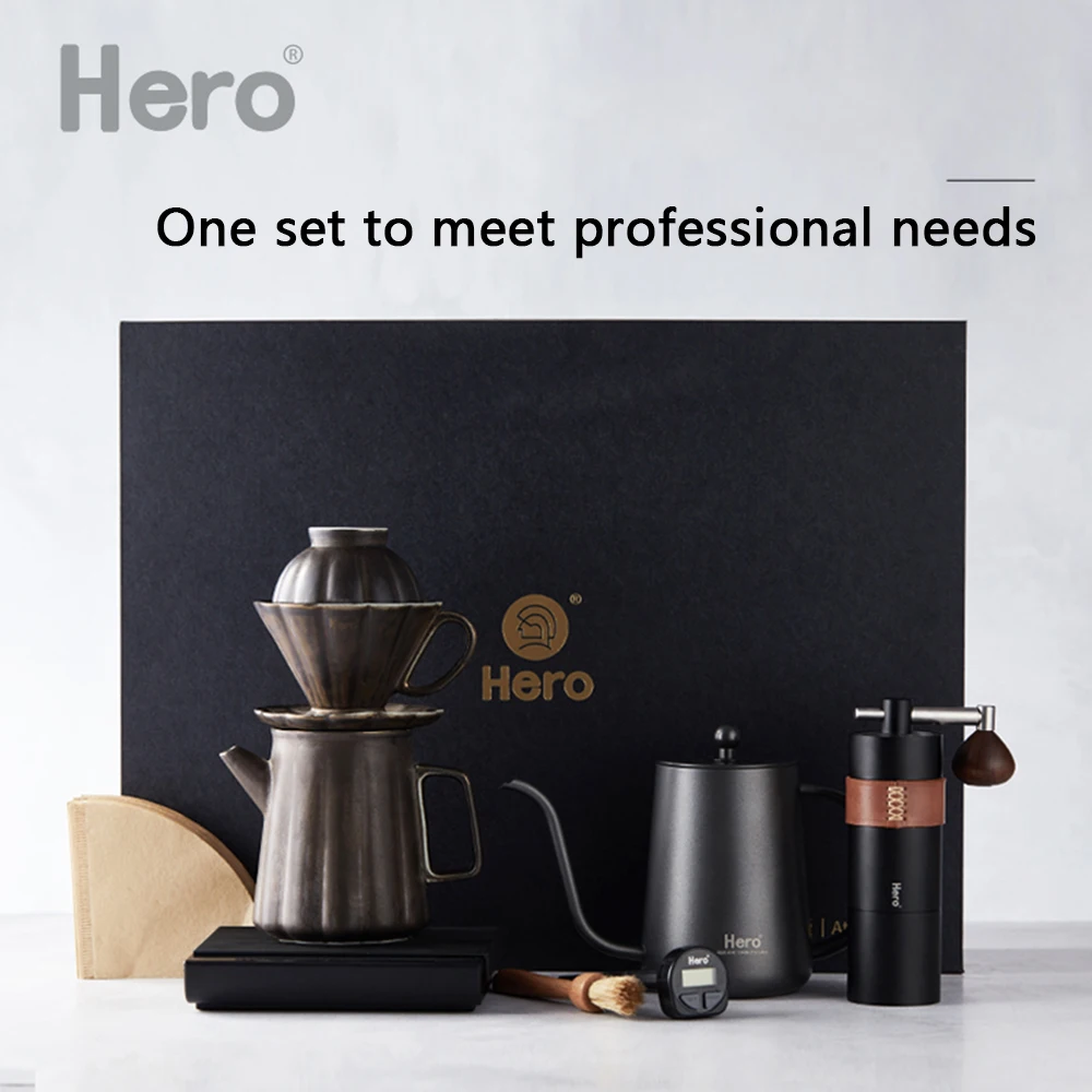 

Набор подарочных коробок для Кофемолки Hero 9 шт. ручная шлифовальная машина + капельница + фильтровальная бумага + щетка + термометр + весы + горшок + чайник + чашка
