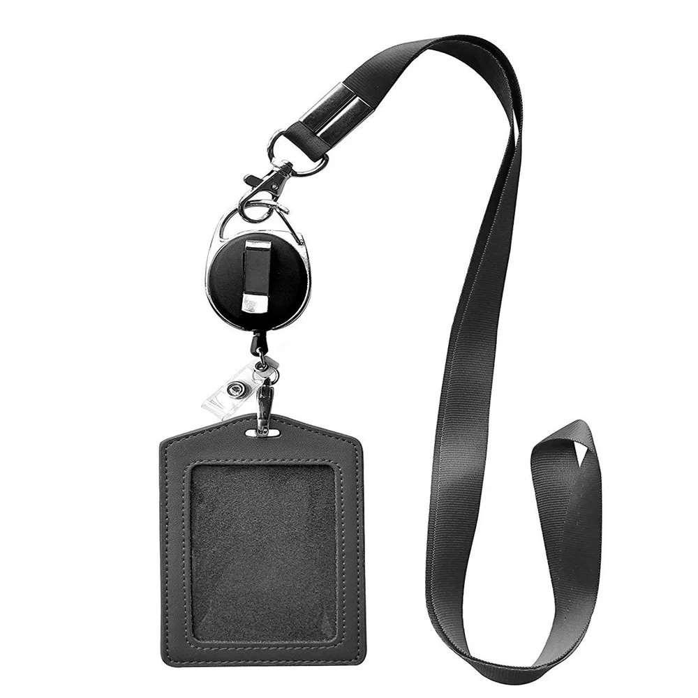 

Genuine Leather Id Holders Case Business Badge Card Holder with Lanyard Male Women Visit Door Identity Badge Cards Cover