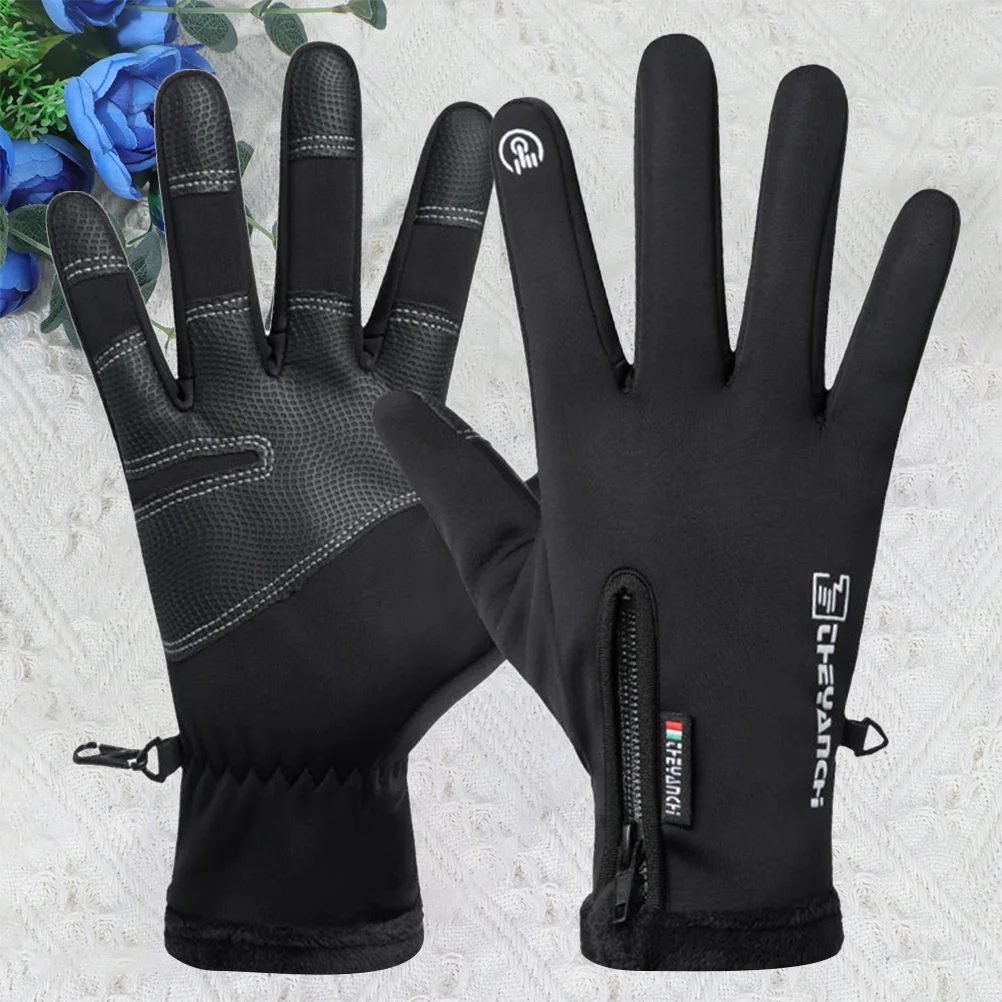 

1 Pair Winter Riding Warm Windproof Waterproof Bike Touch Screen Mountaineering for Men (Black,)