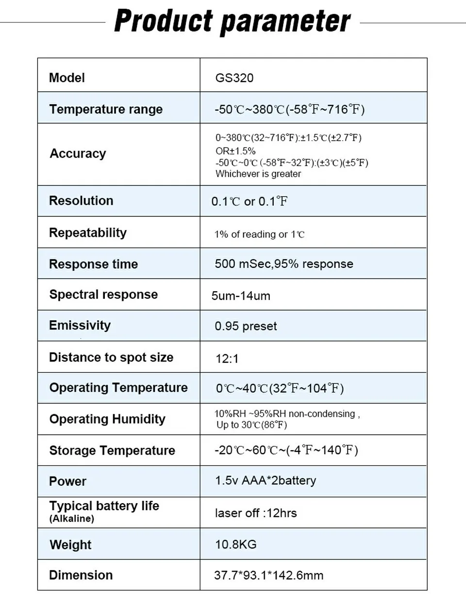 GS320 Бесконтактный цифровой лазерный инфракрасный термометр-50~ 360C(-58~ 680F) Температурный пирометр ИК лазерный точечный пистолет