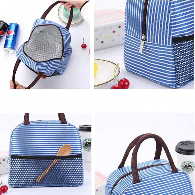 Многоразовый Ланч бокс в полоску сумка тоут с термоизоляцией для еды сумки ланча