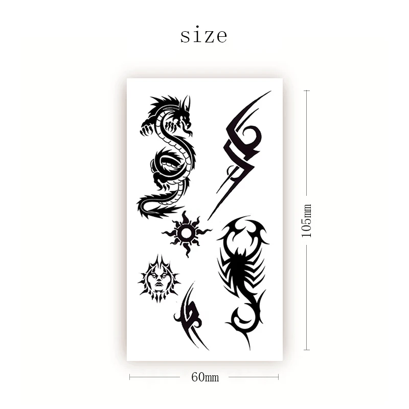 Dragon Scorpion Temporary Tattoos for Women Men Black Sun Mask Fake Tattoo Sticker Totem Small Size Waterproof Tatoo Body Art | Красота и
