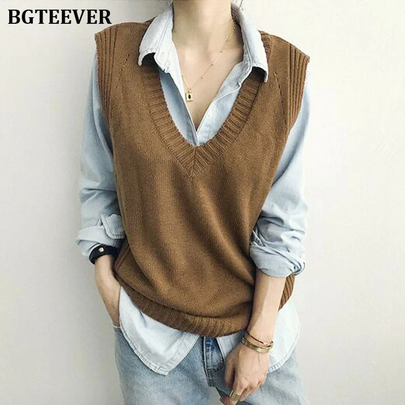 BGTEEVER новый осенне-зимний женский свитер с v-образным вырезом без рукавов