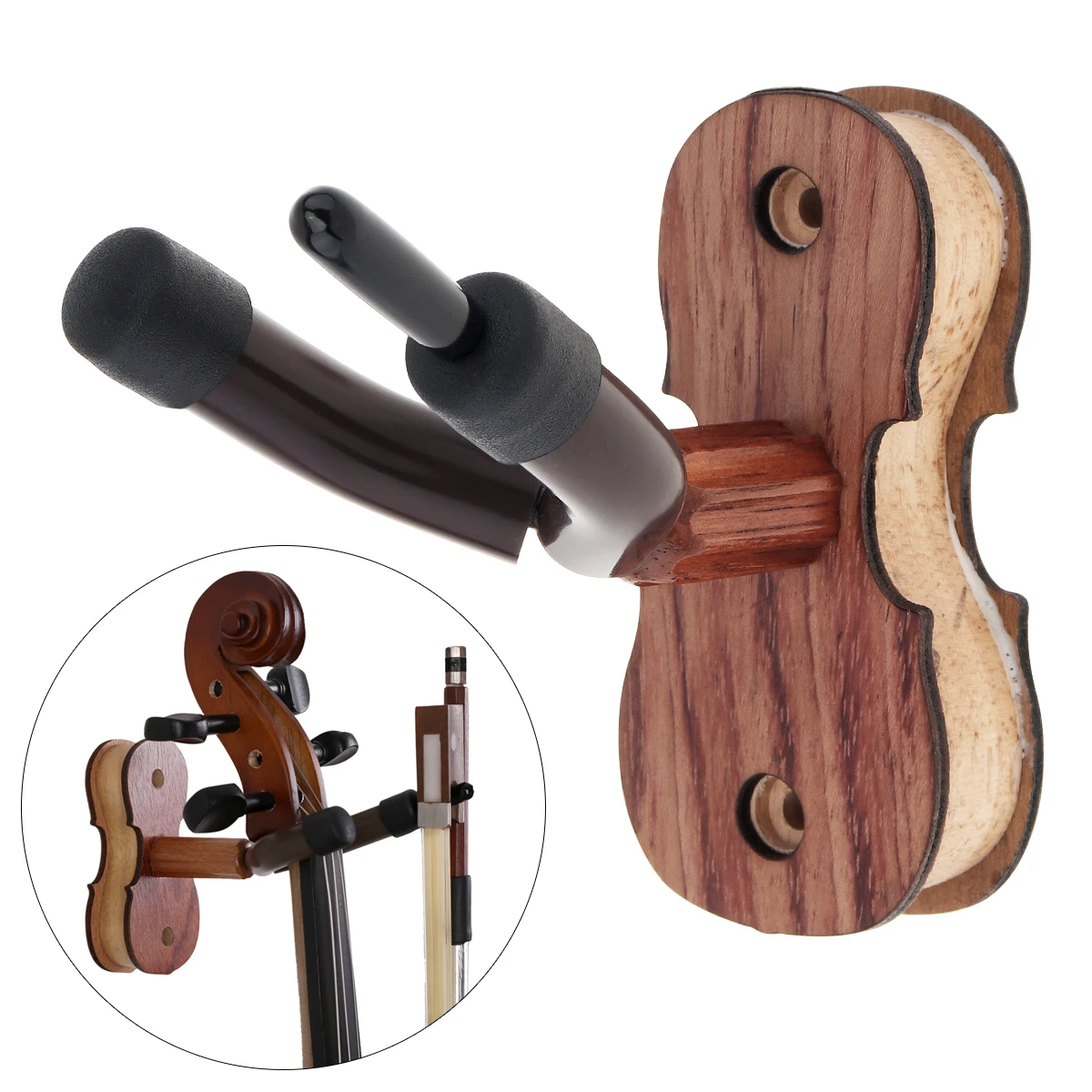 

Detachable Rosewood Professional Portable Violin Wall Mount Hanger Hook with Bow Holder for Home and Store Show Storage Violin