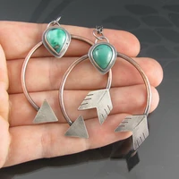 new fashion turquoise ear hook vintage arc arrow feather handmade drop earrings for women girls minimalist jewelry cute gifts