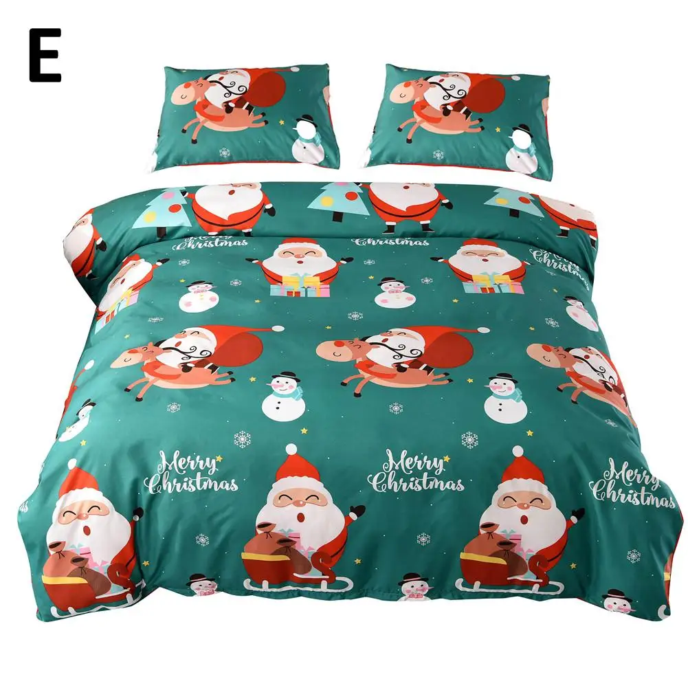 

Christmas Bed Quilt Cover Santa Claus Pattern Pillow Cover Simple Bedclothes Bedding Set For Family Hotel Supplies