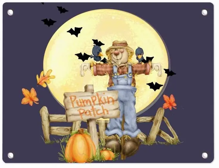 

Металлический оловянный знак, настенный плакат для домашнего декора, 12X8 дюймов [пластырь с тыквой, пугалки и летучие мыши]