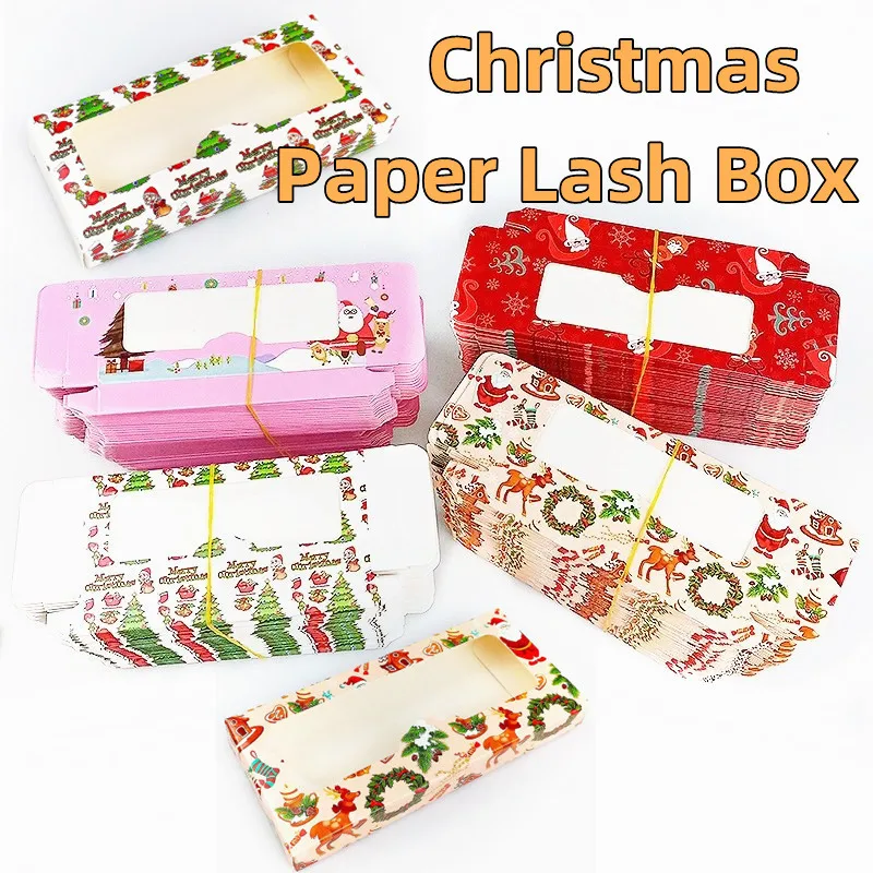 

Christmas Empty Lash Packaging Soft Paper Rectangle Lashes Boxes For Natural Dramatic Fluffy Eyelashes Package Lash Box