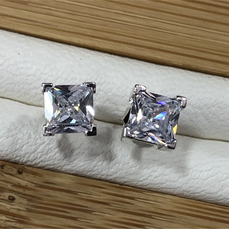 

Silver Needles Stud Earrings For Women S925 Square Cubic Zirconia Brincos Bridal Princess Wedding Earring Fine Jewelry ED068