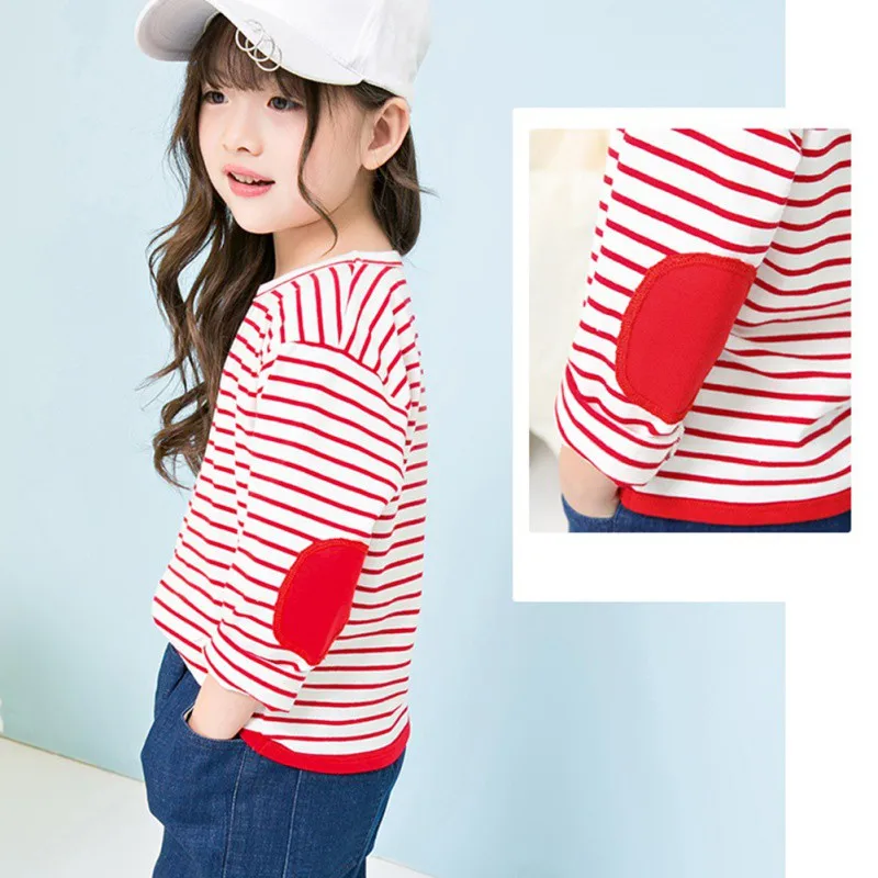 Детские футболки топы в полоску с длинными рукавами для мальчиков и девочек