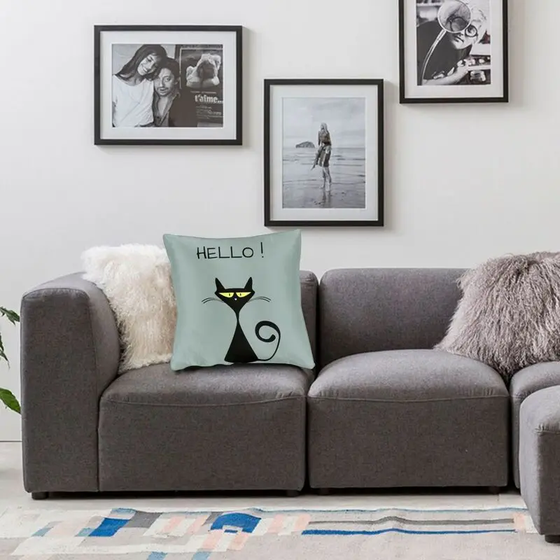 

Personalized Hello Black Cat Pillow Cover Home Decorative 3D Double-sided Print Cartoon Meow Cushion Cover for Living Room