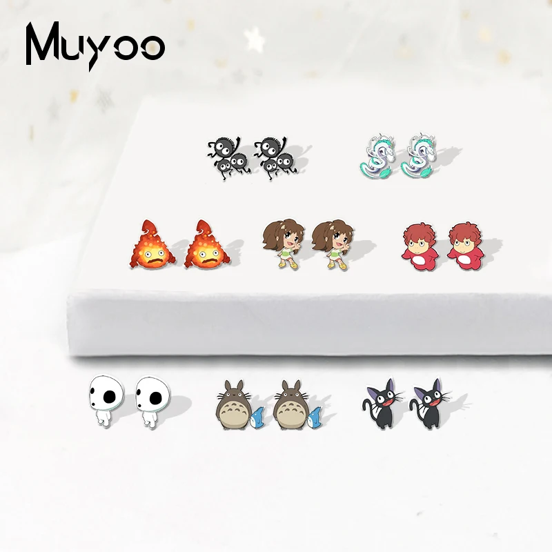 2022 New Cartoon Ponyo On The Cliff Epoxy Acrylic Resin Earrings Princess Mononoke Totoro No Face Man Cute Earrings Gifts 