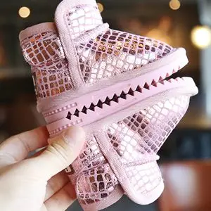 pink Claladoudou/12-16 см; зимние ботинки из натуральной кожи для маленьких девочек и мальчиков; цвет черный, розовый; теплые плюшевые ботильоны; резиновые ботинки для малышей - Цвет: pink