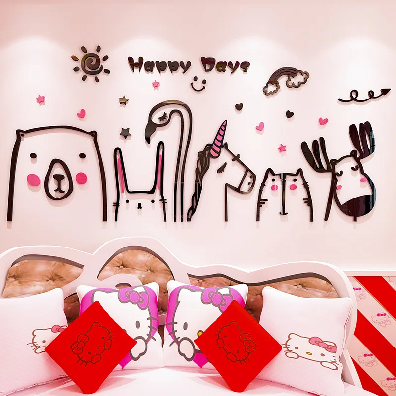 Happy days новые милые наклейки на стену DIY животные съемные для дома роспись