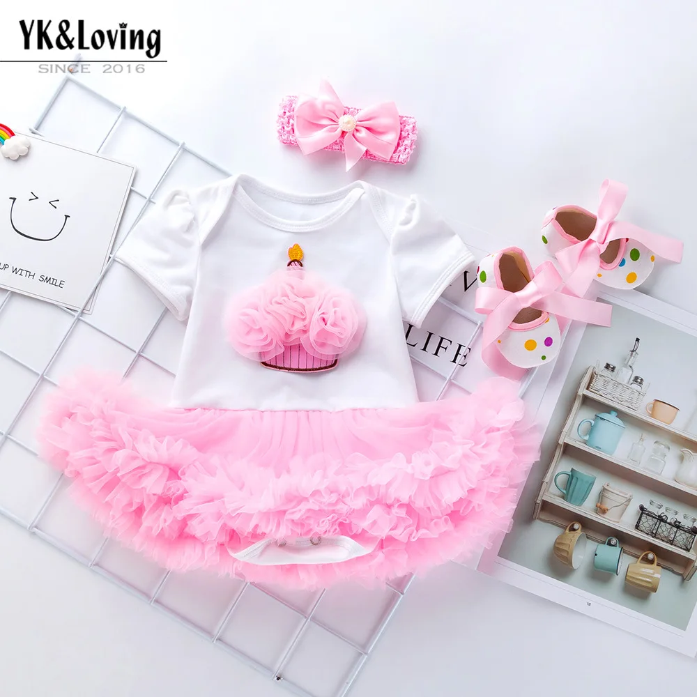 3 шт./компл. для маленьких девочек платье дня рождения 1 год крещения платья пачки