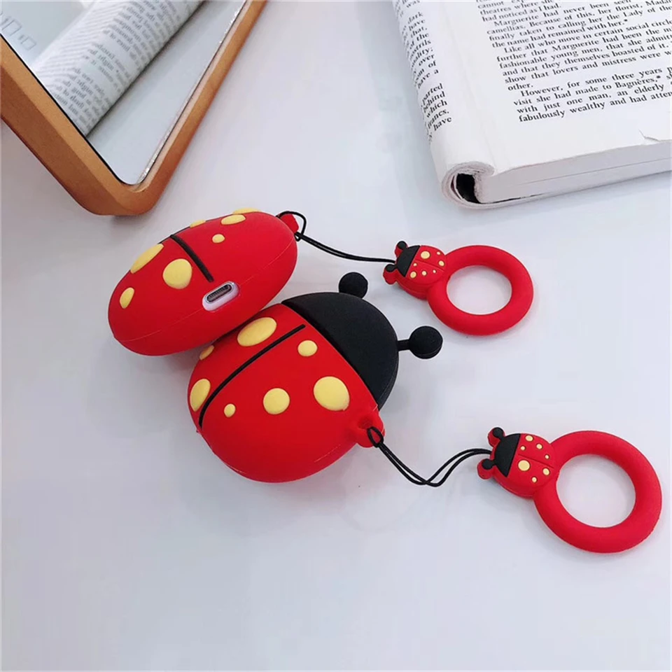 Симпатичные 3D Божья коровка противоударные корпусы гарнитурные для Apple Airpods 2 Беспроводная bluetooth-гарнитура силиконовый защитный чехол