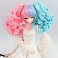 rainbow color bjd wig for 13 14 16 double gradient withwithout 2 ponytail curly hair for doll
