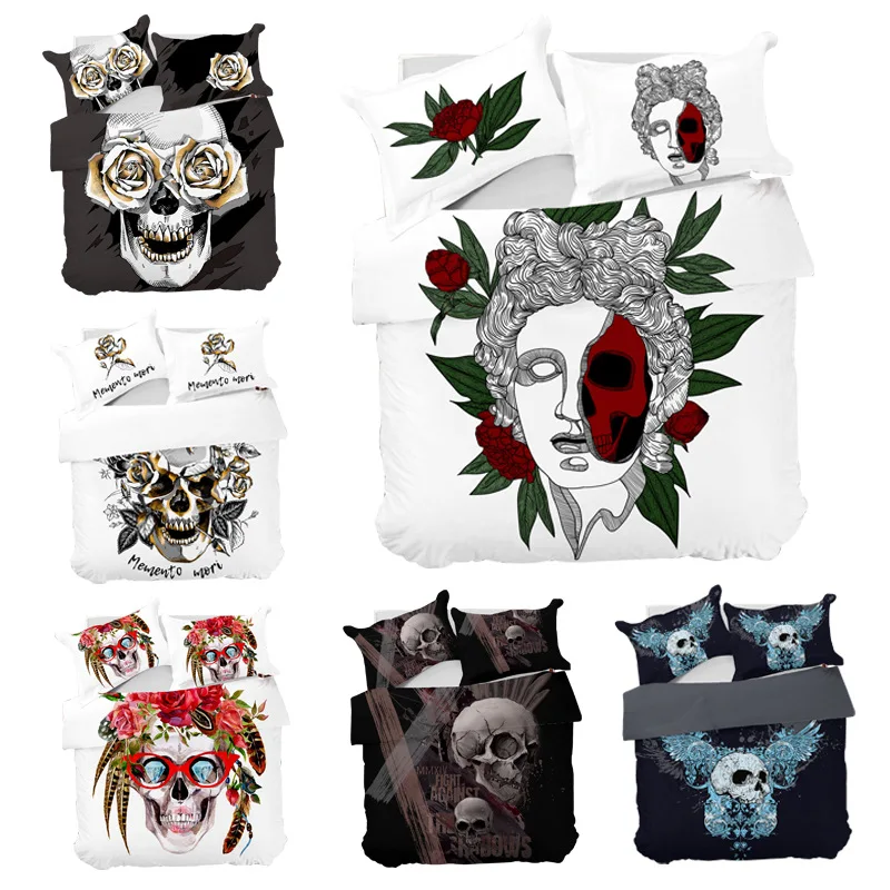 Черный пододеяльник с черепом Комплект постельного белья простыня односпальная