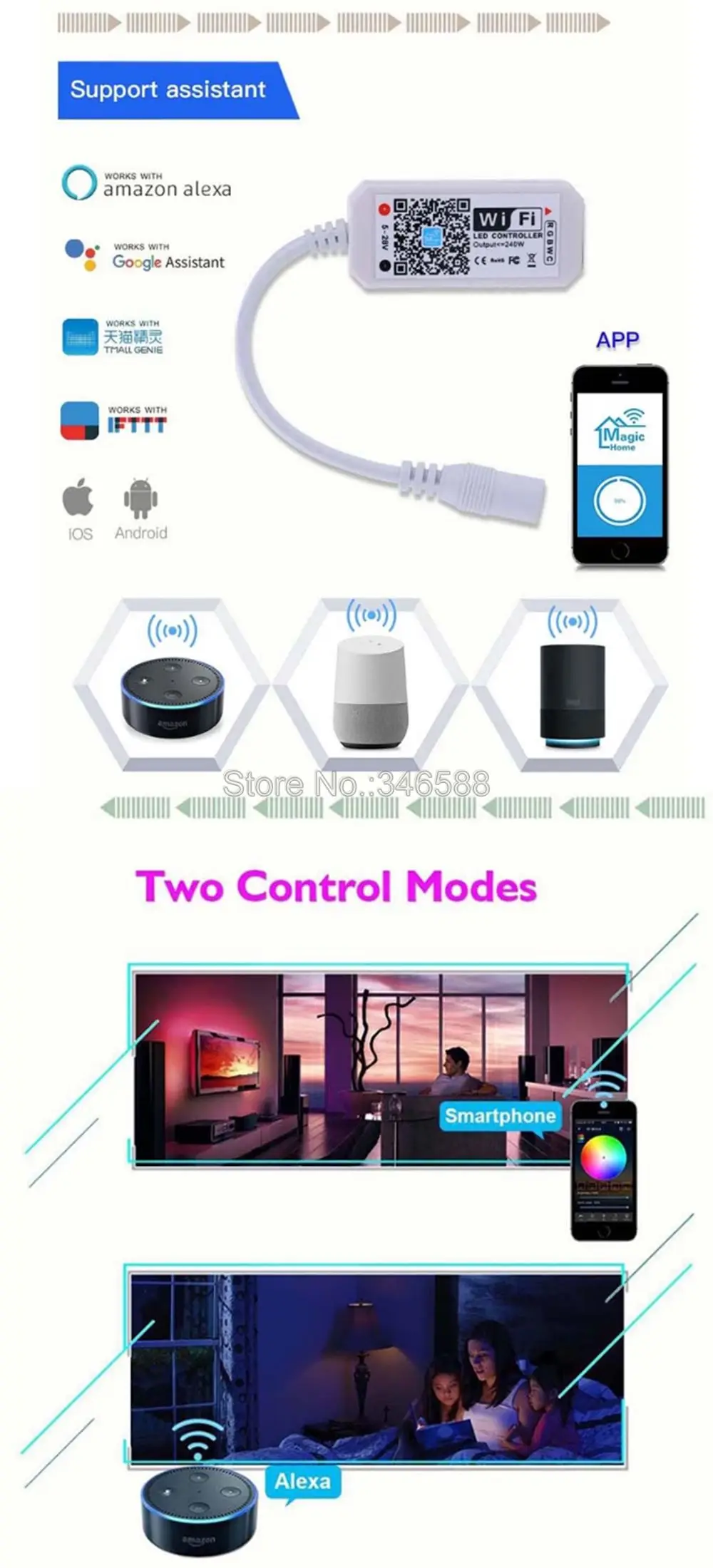 Magic Home мини беспроводной Wi-Fi RGB+ CCT управление Лер 12 В 24 в телефон приложение управление Alexa Google Home Голосовое управление для RGBCCT Светодиодная лента