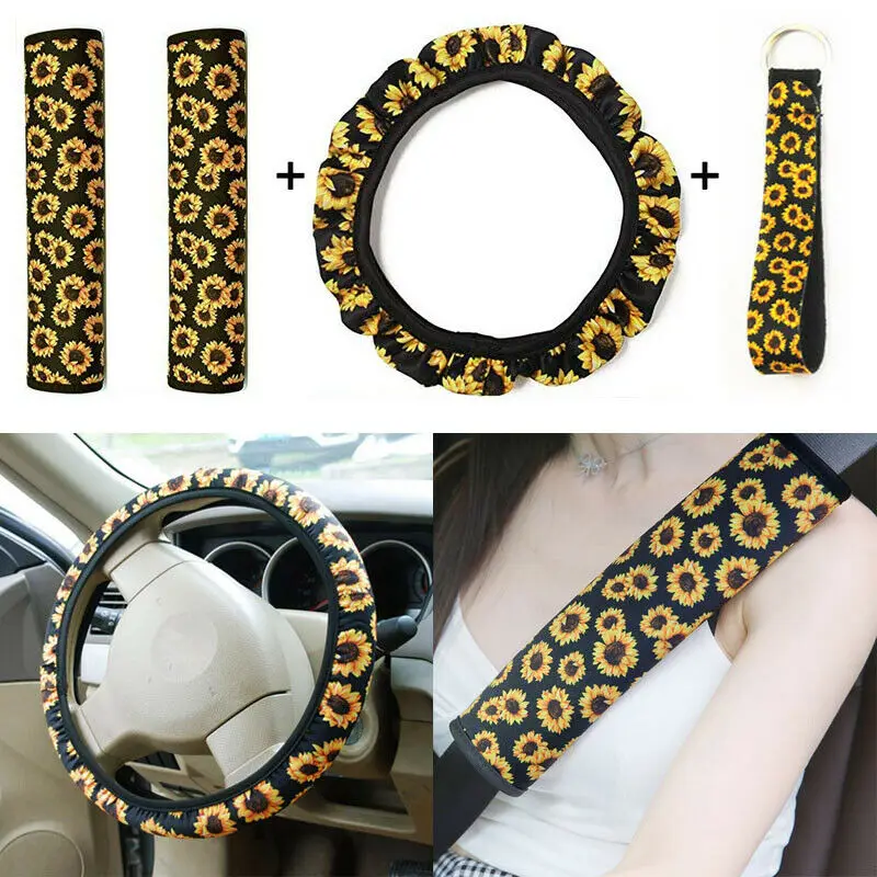 4 шт./компл. неопрен Подсолнух чехол рулевого колеса автомобиля ремень