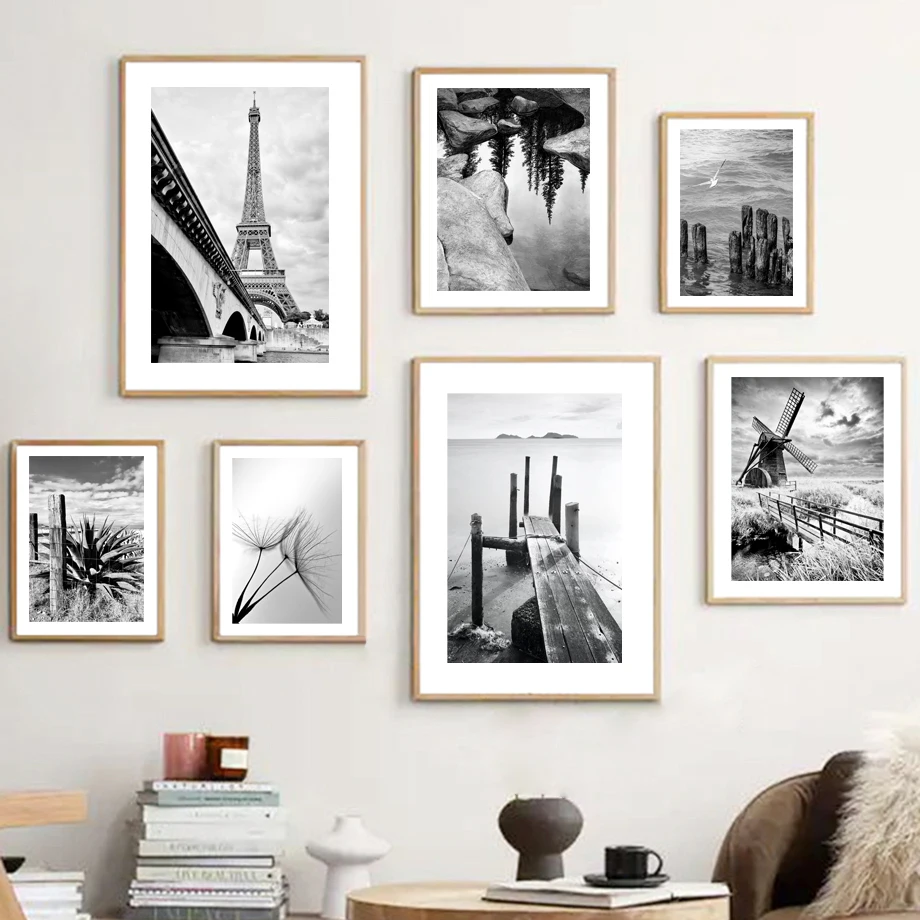 

Paris Dandelion Boat Flower Track Black White Wall Art Canvas Painting Nordic Posters And Prints Wall Pictures Living Room Decor