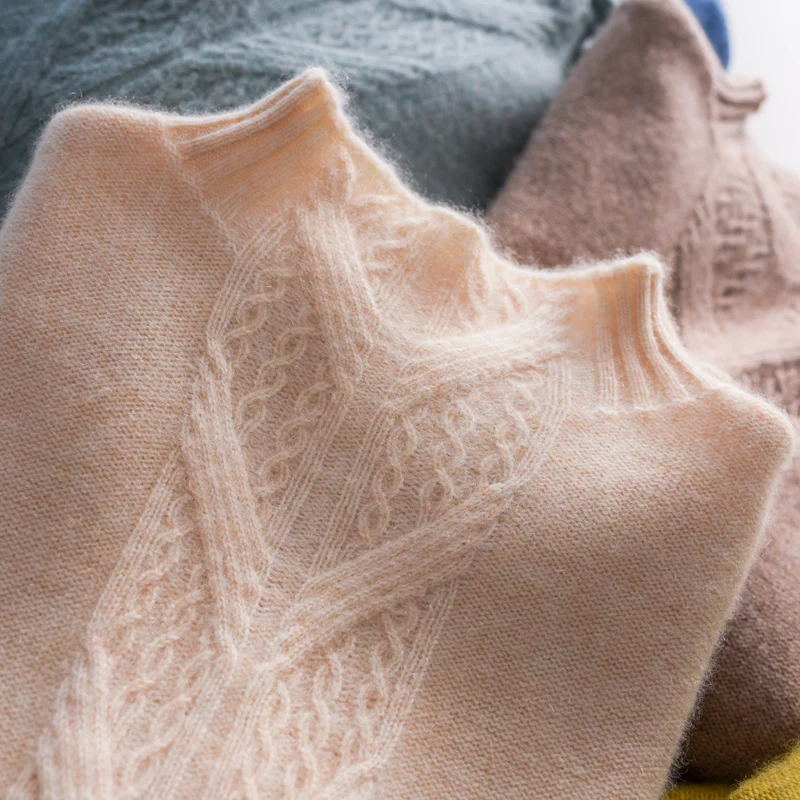 

Sweater Women Knit Top Half High Collar Long Sleeves V shaped Pattern Short Casual Warm Pullover Jacket Ladies Winter Jumper