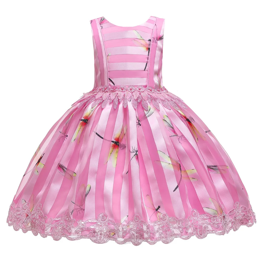 

Children's Dress Girls Lace Dress Sleeveless Dragonfly Print Poncho Skirt Children