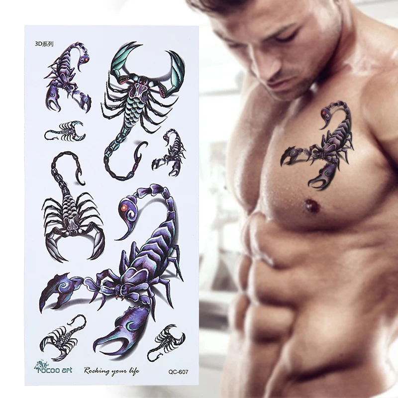 

3D Scorpion Temporary Tattoo Fake Tatto Large Stickers Waterproof Scar Covering Decals Body Art Hand Leg Arm Back Sticking