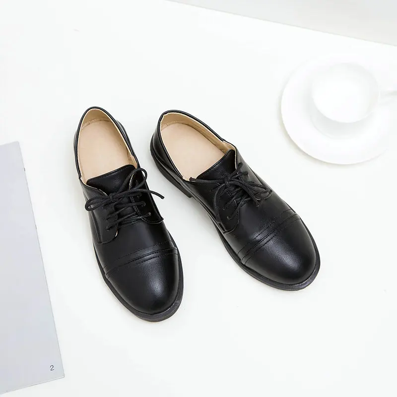 

2021 New Square Low Heel Casual Women Pumps Superfine Fiber Concise Women Shoes Round Toe Lace Up Ladies Shoes Big Size 34-43