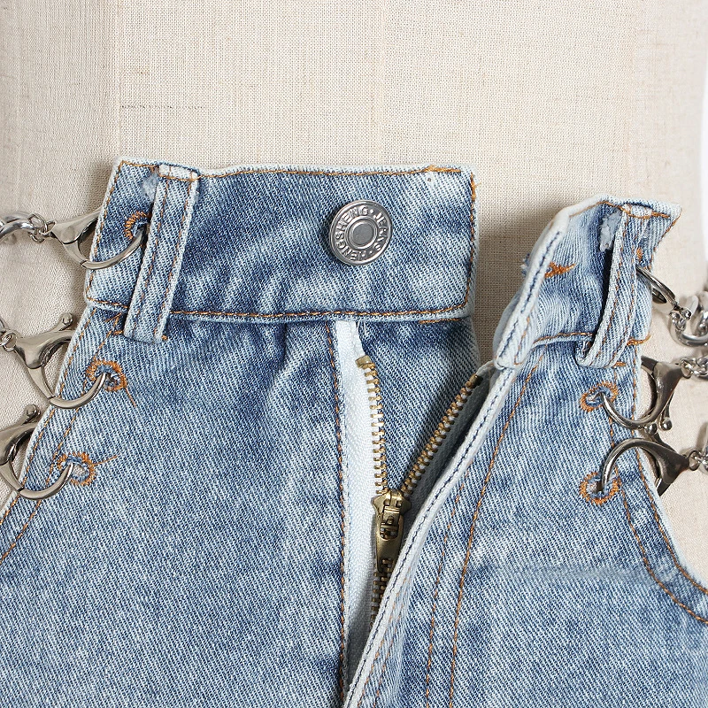 

GALCAUR Sexy Denim Shorts For Women High Waist Patchwork Sequined Hollow Out Designer Short Pants Female 2021 Summer Clothing