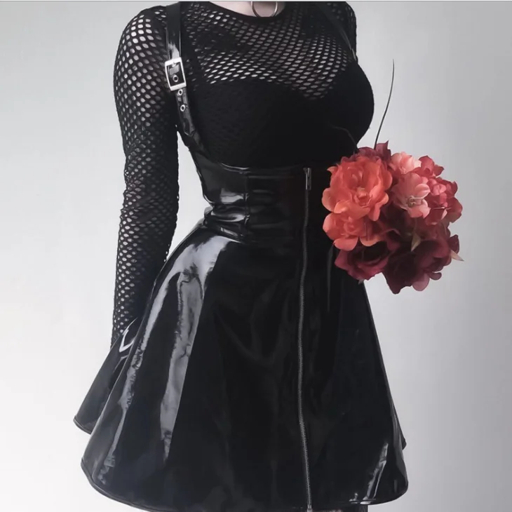 Женская винтажная кожаная юбка Goth Dark плиссированная облегающая готическая на