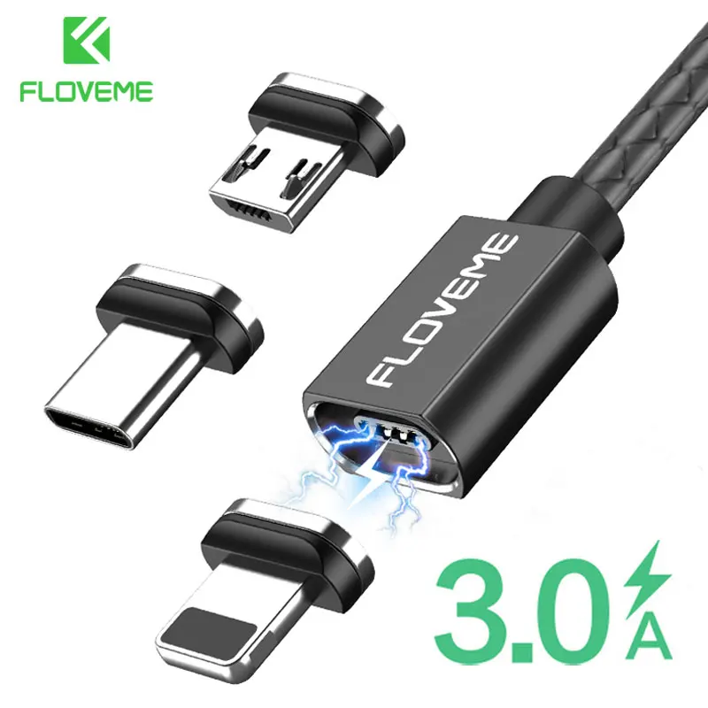 Магнитный USB кабель FLOVEME для iPhone 11 7 8 Redmi Note Pro Micro Type C 3 А 1 м магнитное зарядное