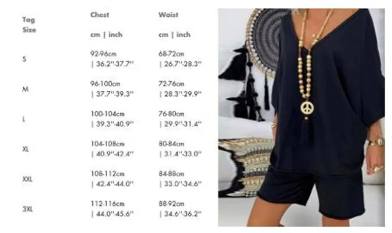 

New Women Summer Casual Suit Fashion Pullover Large Size Shirt Two-Piece Suit Tops Shorts Solid V Neck Plus Size Suit