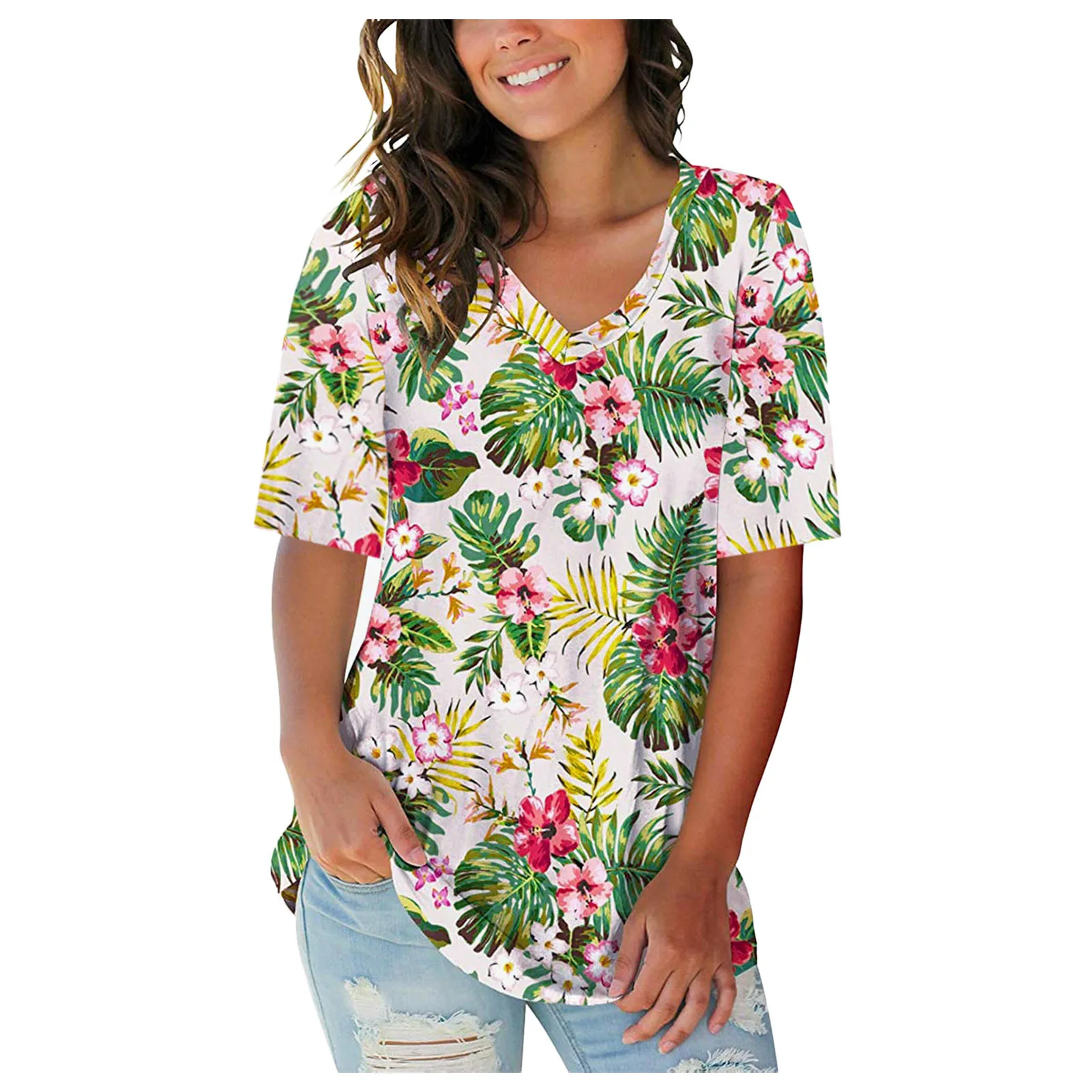 

Women Floral Print Blouse Summer Tops V Neck Shirts Summer Bohemian Loose Beach Women Tops And Bloues Loose Blusas Mujer 2022