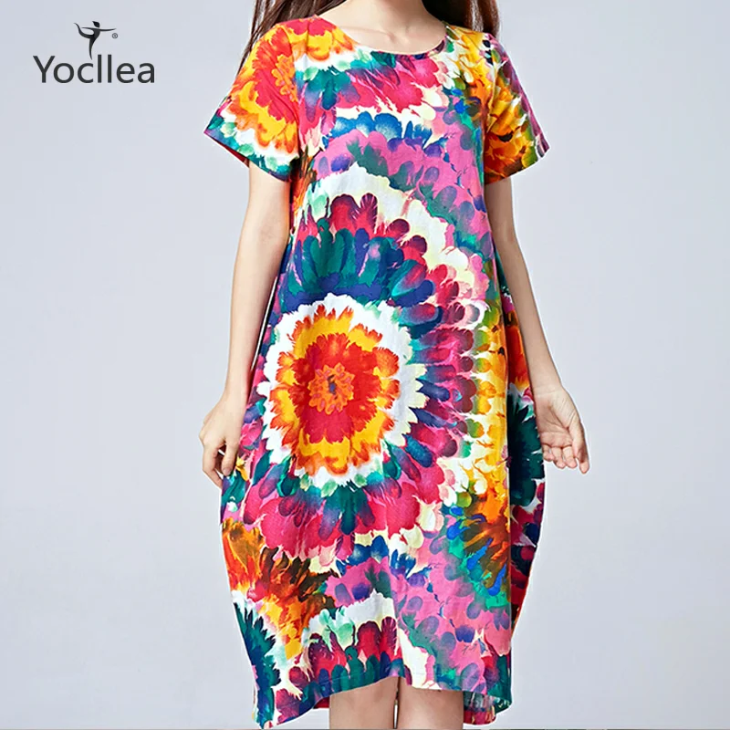 Женское повседневное пляжное платье свободное хлопковое с коротким рукавом и