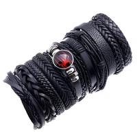 10pcsset explosion style retro woven leather bracelet diy multi layer simple couple bracelet trendy jewelry